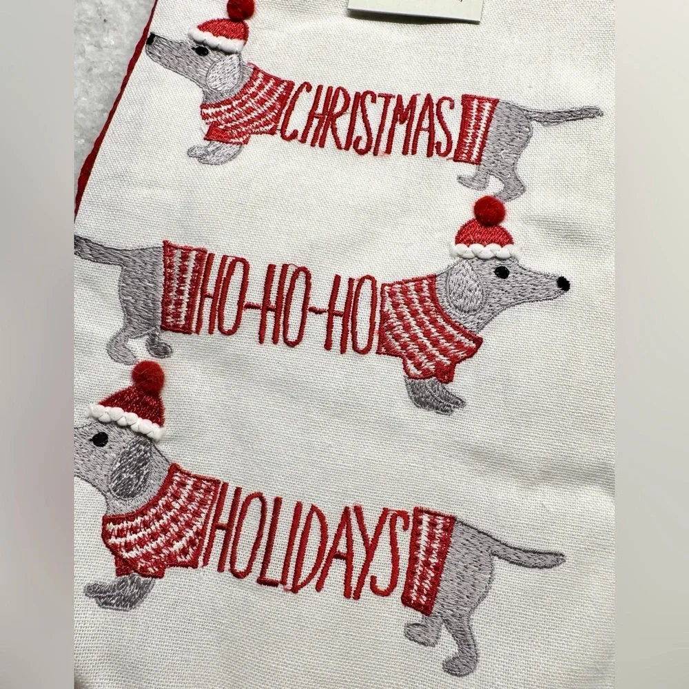 New Christmas Dachshund Weenie Dog Embroidered Kitchen Hand Towels Set of 3